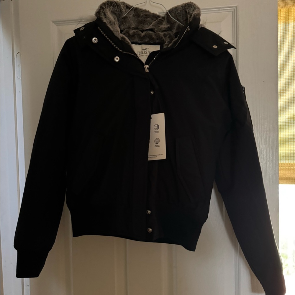 Hollister Gray Faux Fur Jacket